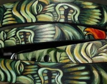 Tattoo Leather cuff Companion Cuff TIKI Rockabilly Hand Made