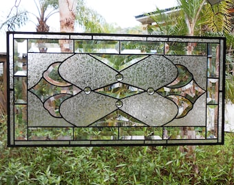 Stained Glass Panel, Beveled Glass Traditional Window Transom, Vintage Look Stained Glass Window Valance, Original Glass Window Treatment