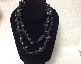 Vintage Black Stone Beaded Long Wrap Necklace