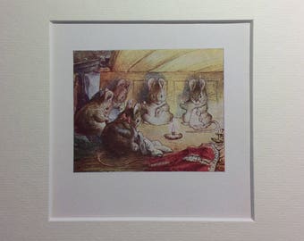 Vintage mounted original colour page from Beatrix potter The Tailor of Gloucester Mouse 6x6 mounted picture