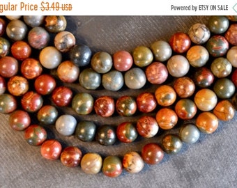 30% off SALE 8mm Picasso Jasper Beads, Smooth Gemstone Brown, Green, Red Stone Beads (12) Round Gemstone Beads
