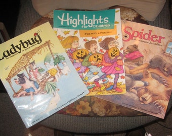 Lot of 3 Vintage Children's Magazines Ladybug, Highlights and Spider