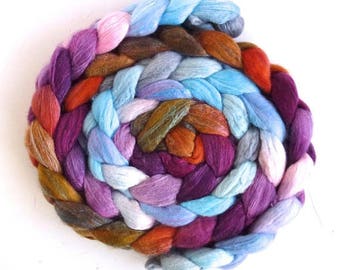 Merino/ Silk Roving - Handpainted Spinning or Felting Fiber, Erin's Flowers