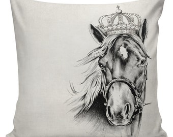 Equestrian Horse with Crown Cushion Pillow Cover cotton canvas throw pillow 18 inch square #UE0140