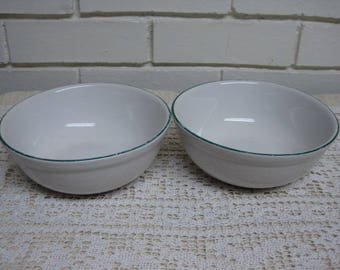 2 White with Green Stripe Ironstone Bowls by Gibson