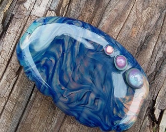 Blue Glass Lampwork Tab Bead