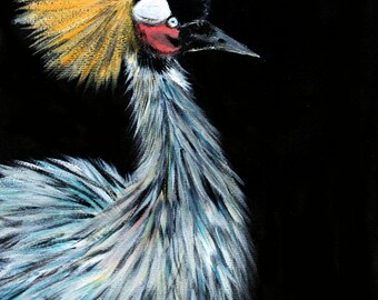 Acrylic Painting Of A Grey Crowned Crane By Lauren Bridgstock