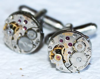 BULOVA Steampunk Cufflinks - Silver Vintage Watch Movement Men Steampunk Cufflinks / Cuff Links - Wedding Men Wedding Gift Fathers Day Gift