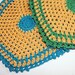 Pair of Potholders, Vintage Hotpads, Crocheted Potholders, Blue Green and Gold, Pair of Potholders, Kitchen Decor, Kitchen Collectible