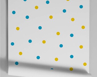Wallpaper blue and yellow Polka