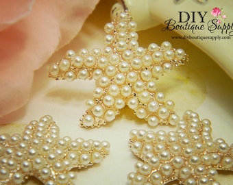 30mm Large Rose Gold Starfish Pearl buttons Flatback Metal Embellishment Bridal Wedding Supplies flower centers 3 pcs 199070