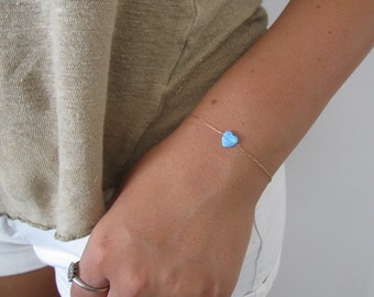 Opal bracelet, heart bracelet, gold bracelet, opal heart bracelet, blue opal bracelet, glistening bracelet, fire opal bracelet