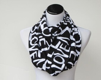 Valentine's day Scarf Black White Scarf Infinity Scarf Love scarf circle scarf loop scarf Valentine's day gift for women and teen girls