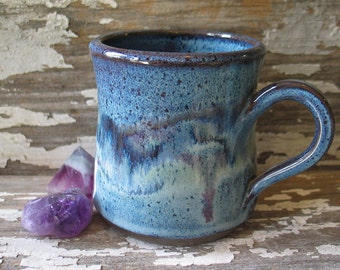 Handmade Pottery Mug - Watercolor Blue - Violet - Sage Green - Amethyst - Stoneware Mug - Coffee Cup - Tea - IN STOCK
