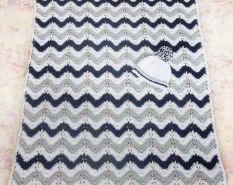 Crochet baby blanket, Baby blankets, Blue baby blanket, Gray baby blanket, Baby blanket set, Baby boy blanket, Nursery blanket, Baby gift