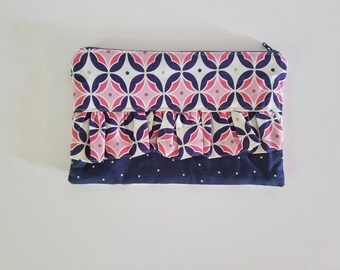 Ruffle clutch, clutch, handbag, zipper bag, small purse, bag, coin purse, pencil case, gift for her, fabric clutch