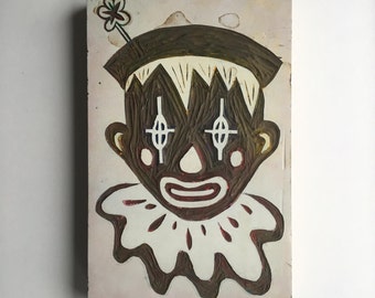 Hand Carved Linoleum Printing Block of Clown for hand-made invites, gift wrap, gift accessory