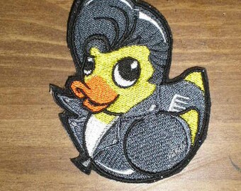Embroidered Patch - Greaser Duckie / Rubber Ducky - sew or glue on 5x4" or 3 x 3"
