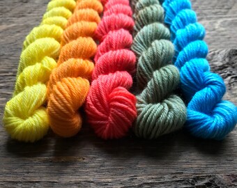 Hand Dyed Sock Yarn Mini Skein Set--- 40 Yard Tonal #1 --- 5 Mini Skeins/40 Yards Each