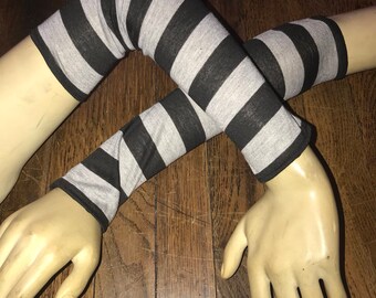 Black and Light Gray Striped Arm Warmers