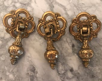 Set of 3 Vintage Brass Drawer Pulls