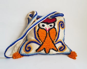 70s Purse/ 1970s Owl Bag Vintage Purse Boho Purse Boho Bag 70s Bag Owl Bag Owl Purse 70s Tote Bag