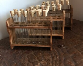 Vintage Lab Rack Test Tube Rack Wood Glass Scientific Wedding Garden Vase Industrial