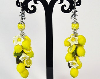 Lemon Earrings Polymer clay jewelry Gift for girlfriend Handmade jewelry Yellow citrus jewellery Fruit earrings