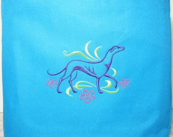 Embroidered 'Graceful Greyhound' Galgo Tote Bag in Turquoise by JeanieSews4Fun