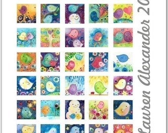 Cute Birds 1 Inch Digital Collage Lauren Alexander PDF