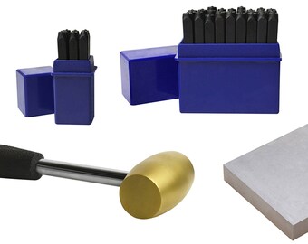 4 mm 5/32" 36 Piece Steel Alphabet/Letter Number Stamp Set 1 Lb Brass Mallet Steel Bench Block Jewelry Making Metal Stamping Kit - KIT-0124