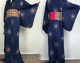 K020404 Japanese Do-Nuki "Odori" Komon Kimono Vintage
