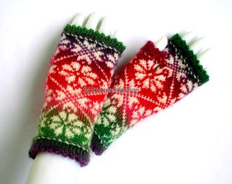Red Green White Fingerless Gloves Hand Knitted Fingerless Gloves Arm Warmers Texting Gloves Driving Mittens Wrist Warmers Fingerless Mittens