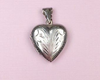 Engraved Heart Locket | Puffy Heart | Sterling Silver | Vintage