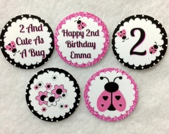 Set of 50/100/150/200 Personalized Ladybug 2nd Birthday Party 1 Inch Confetti Circles