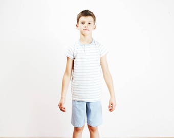 Kinder Pyjama Bio Baumwolle blau weiss gestreift,Kinder Schlafanzug,Kinderschlafanzug,Jungs Schlafanzug,Nachtwäsche Junge,Kurzarm Schlafi