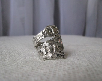 Sterling Spoon Ring - Spoon Jewelry - Silverware Jewelry, floral ring, sterling ring, flowers,"Lily" - by Whiting, 1902 - Highly Collectible