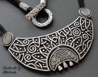 Celestial gift Moon necklace Statement jewelry Celtic necklace Statement necklace Black necklace Gothic necklace Polymer clay jewelry