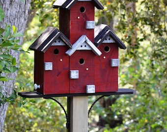 Custom Birdhouse, SPECIAL ORDER, Functional Condo Bird Houses For Post Mount With Four Chambers, Birdhouses Built By Michele McKee-Orsini