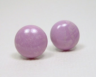 PHOSPHOSIDERITE 10mm Smooth Round Cabochon Nickel Free Titanium Post Soft Purple Pink Natural Gemstone Earrings Untreated