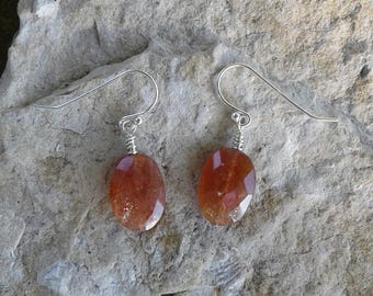 Sunstone Earrings, Solid Sterling Silver Sunstone Dangle Earrings, Sunstone Jewelry