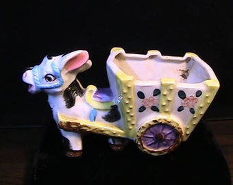 Vintage Ceramic Donkey Cart Planter - Made in Japan