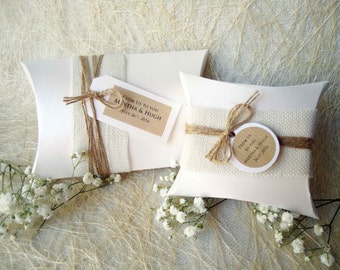 Wedding Favor Boxes Party Favor Boxes Pillow Boxes Burlap Box White Pillow Boxes Gift Boxes - PACK of 5 BOXES
