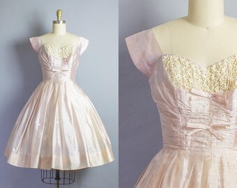 1950s Shelf Bust Silk Party Dress/ XS (33b/25W)