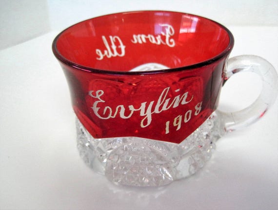 Ruby Flash Glass, Victorian Punch Cup, Evylin 1908 from Abe, Souvenir - Holiday decor