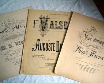 3 old sheet music "Waltz" for piano, vintage 1900-1950