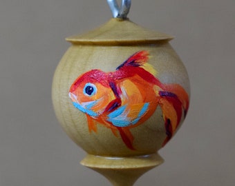 Turned Wood Goldfish Ornament