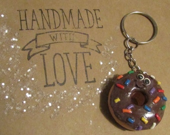 Donut Keychain, Donut Key Ring, Donut Bookbag Charm, Donut Charm, Doughnut Keychain, Doughnut Charm, Chocolate Donut Keychain,Sprinkle Donut