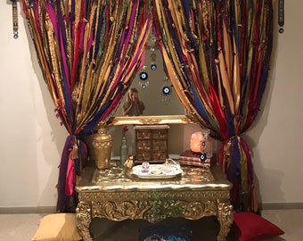Handmade Gold Garland Rustic Rag Tribal Bohemian Drape Panel Window Curtains
