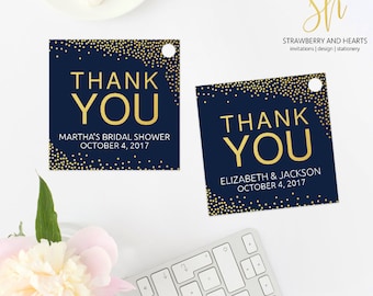 Navy and Gold Favor Tags, Thank You Tags, Printable Gift Tags, Printable Party Tags, Gold Confetti, Navy Blue, Print At Home, SH48 SH50 SH56
